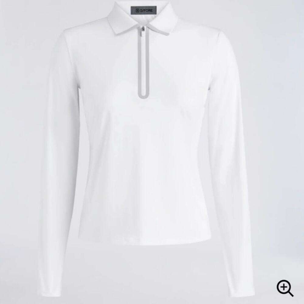NWOT Women’s G/Fore Silky Tech Nylon Long Sleeve Zip Polo in Snow SZ S